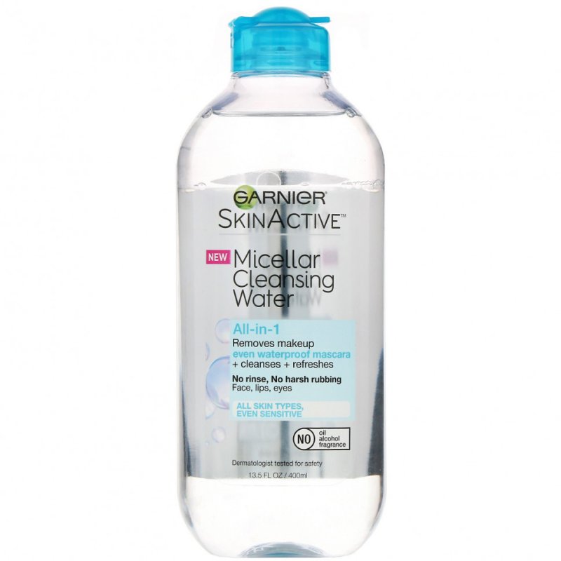 Garnier, SkinActive, мицеллярная очищающая вода, средство для снятия макияжа (в том числе водостойкой туши) «все в 1», для всех типов кожи, 400 мл