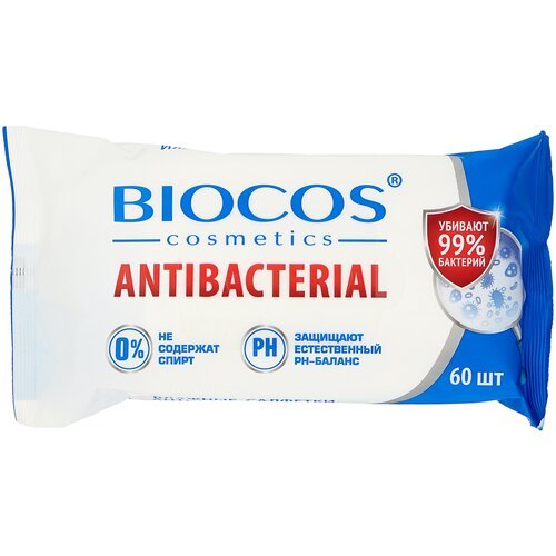 BioCos Влажные салфетки антибактериальные, 60 шт.