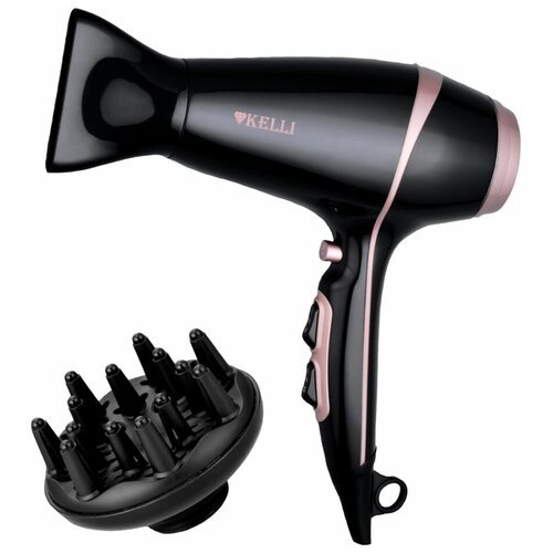 Фен для волос Kelli KL-1129, черный, светло-розовый