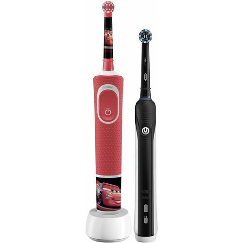 Электрическая зубная щетка Oral-B Family Pack: Pro 1 700 Black + Kids Тачки, черный/красный