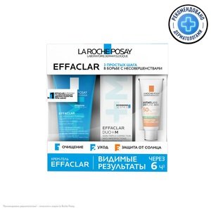 La Roche-Posay Effaclar Набор Гель очищающ микроотшелушиващий для лица и тела 200 мл + Крем Дуо+М 15 мл + Антгелиос мат Флюид 3 мл