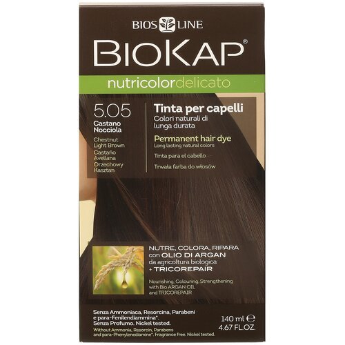 BioKap Nutricolor Delicato стойкая крем-краска для волос, 5.05 каштановый светло-коричневый, 140 мл
