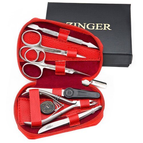 Маникюрный набор Zinger 7103, 6 предметов, серебристый/красный