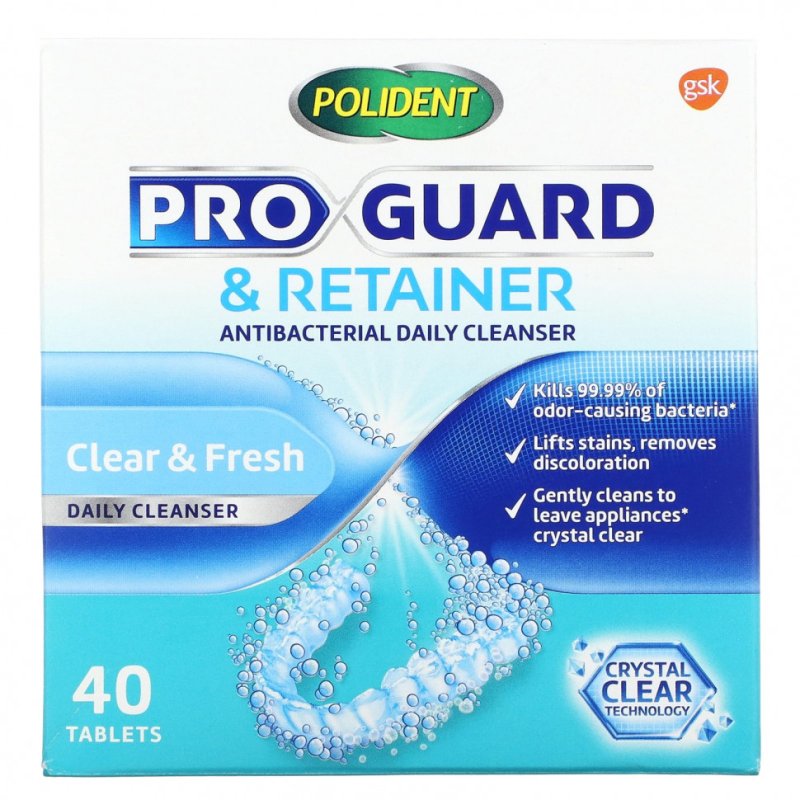 Polident, Pro Guard & Retainer, ежедневное очищающее средство с антибактериальными свойствами, 40 таблеток