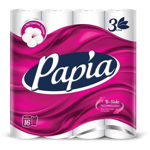 Туалетная бумага Papia белая трехслойная 16 рул., белый, без запаха