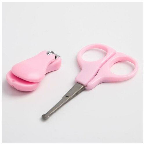 Детский маникюрный набор, 2 предмета: ножницы, кусачки-книпсер, от 0 мес, цвет розовый