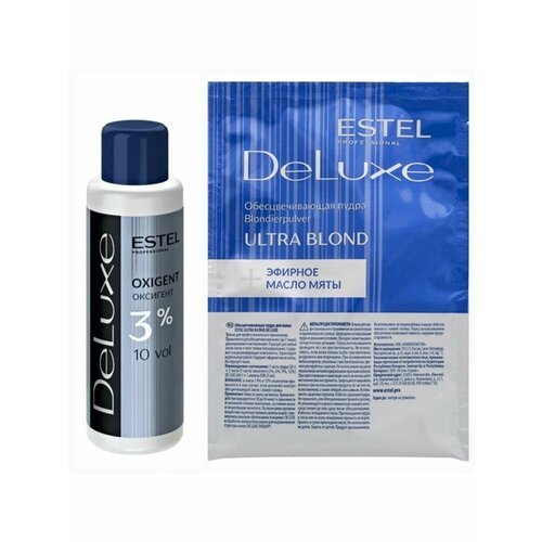 ESTEL Пудра DE LUXE для обесцвечивания волос Ultra Blond 30 г / Осветляющий порошок + оксид (окислитель) DE LUXE 3%, 60 мл.