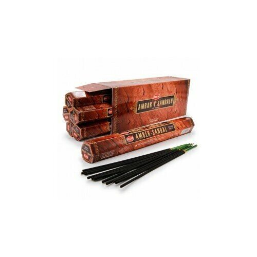 Hem Incense Sticks AMBER-SANDAL (Благовония амбер - сандал, Хем), уп. 20 палочек.