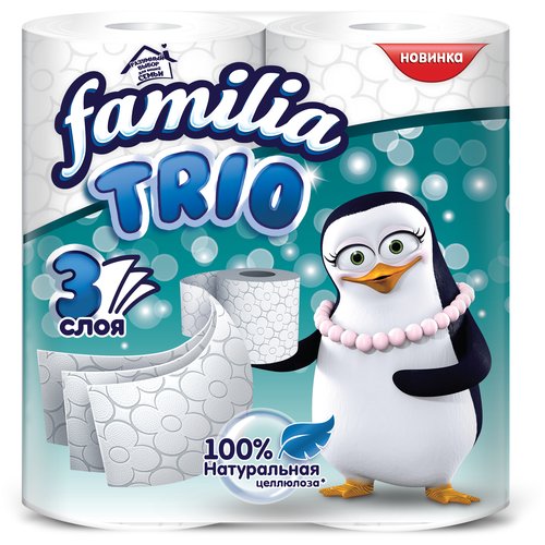 Туалетная бумага Familia Trio белая трехслойная 4 рул., белый, без запаха