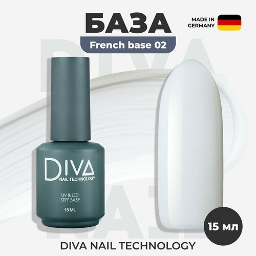 База для ногтей Diva Nail Technology №02 укрепляющее выравнивающее нюдовое цветное покрытие для френча, камуфлирующая основа для гель лака, молочная, 15 мл