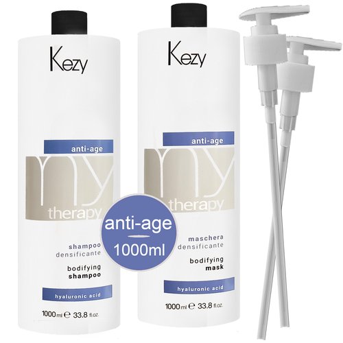 Kezy Anti-Age Hyaluronic Acid 1000: Набор для для глубокого увлажнения волос, придания волосам плотности и густоты (Шампунь Anti-Age Hyaluronic Acid 1000мл + Маска Anti-Age Hyaluronic Acid 1000 мл)