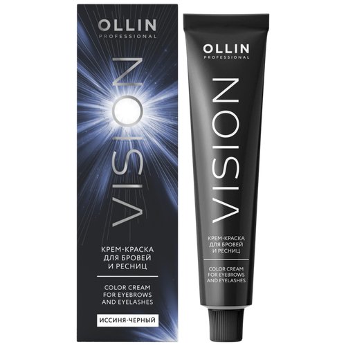 OLLIN Professional Крем-краска для бровей и ресниц + салфетки под ресницы Vision, иссиня-черный, 20 мл, 1 уп.