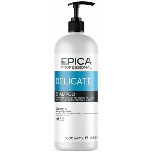 Epica Delicate Бессульфатный Шампунь для деликатного очищения волос с гиалуроновой кислотой, 1000 мл