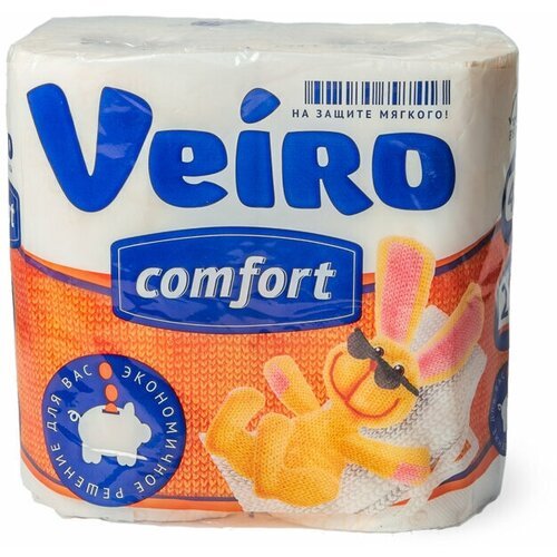 Veiro Туалетная бумага 'Комфорт', 2 слоя, белая с оранжевым рисунком,4 рулона